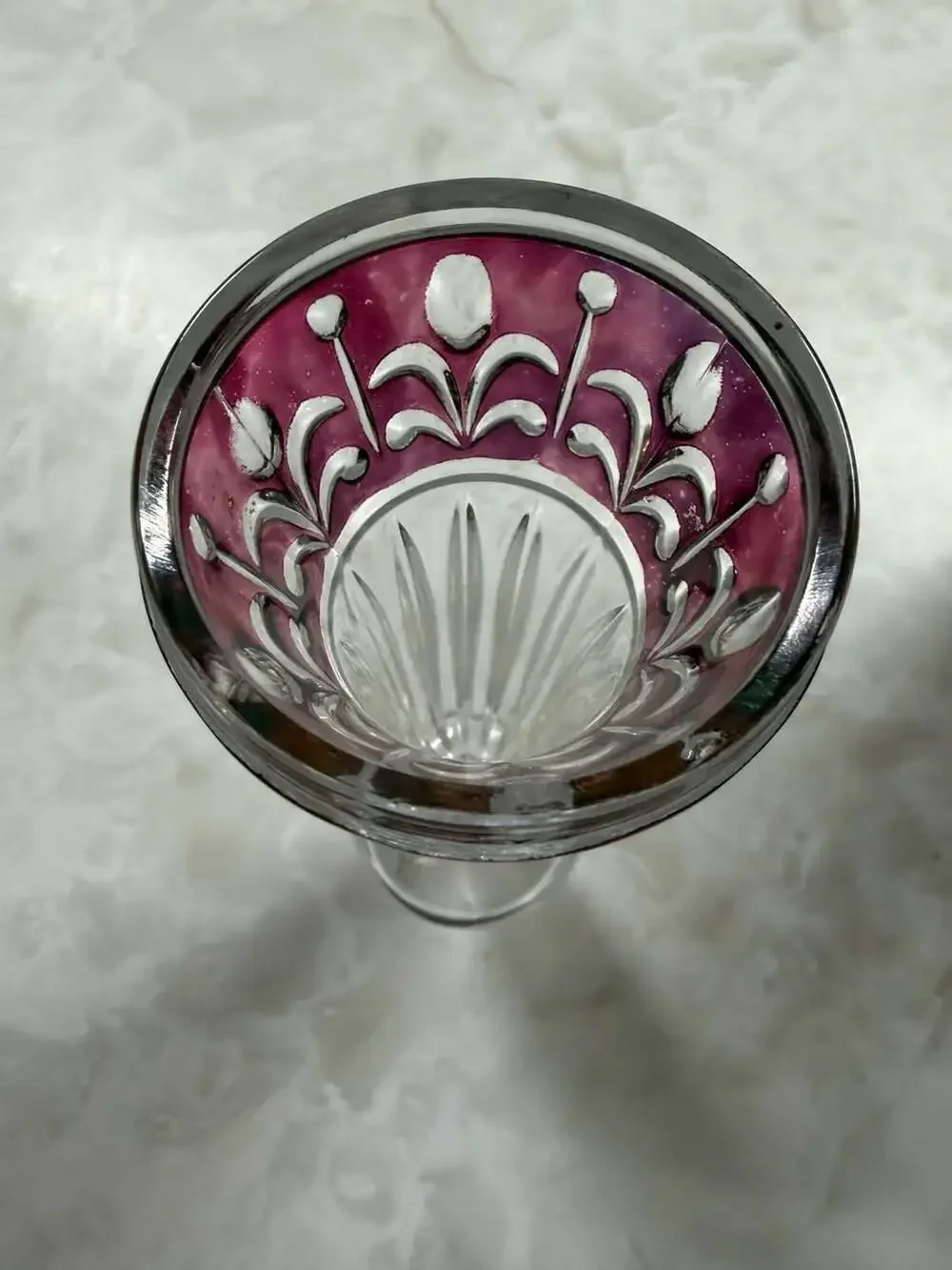 Anna Hütte West German Lead Crystal Ruby Flashed Cut-to-Clear Floral Tulip Vase